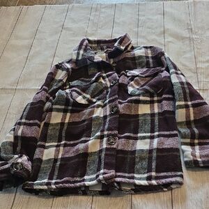 Plaid Button-Up Shirt - Purple and Cream